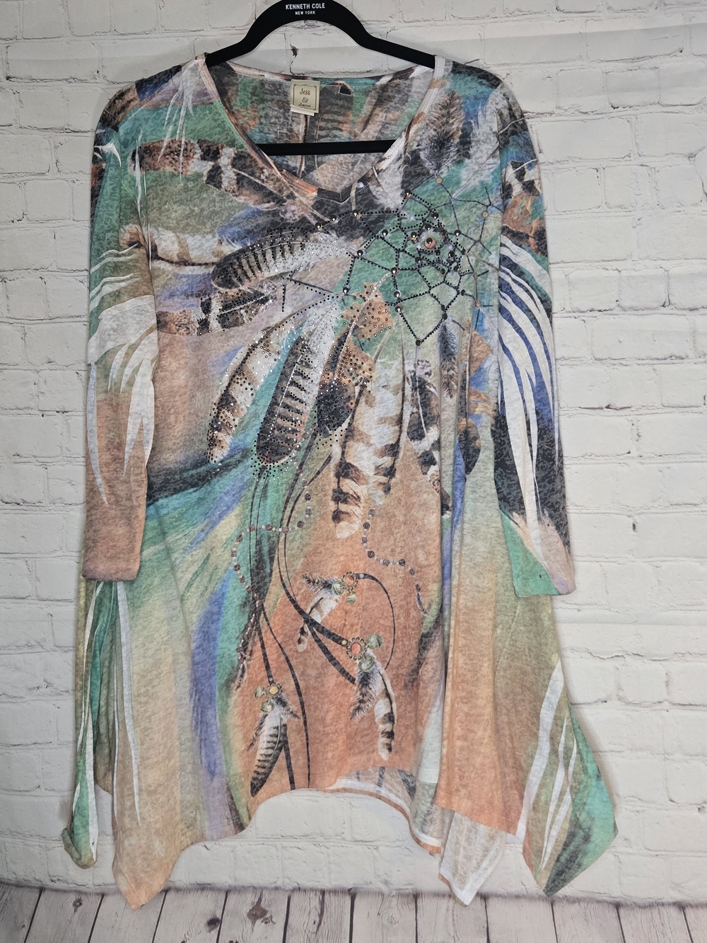 Kenneth Cole Tan & Teal Dreamcatcher Print Tunic